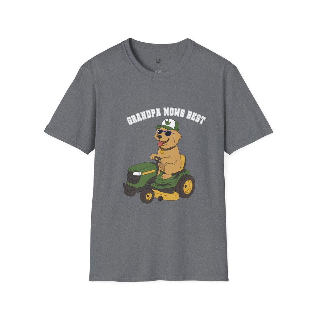 Grandpa mows best with Golden Retriever on Lawn Mower T-Shirt