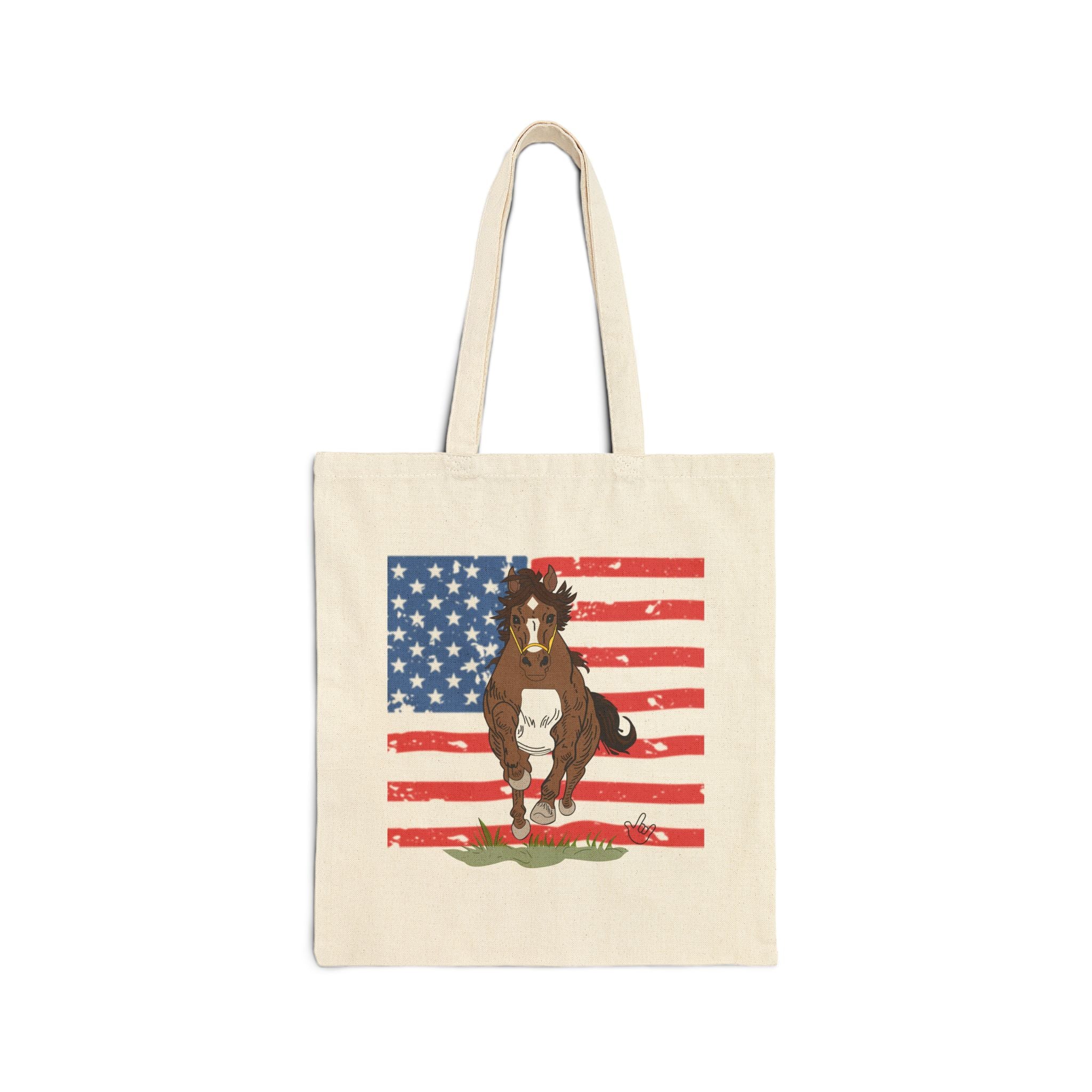 GallopingHorse with America Flag Canvas Tote Bag