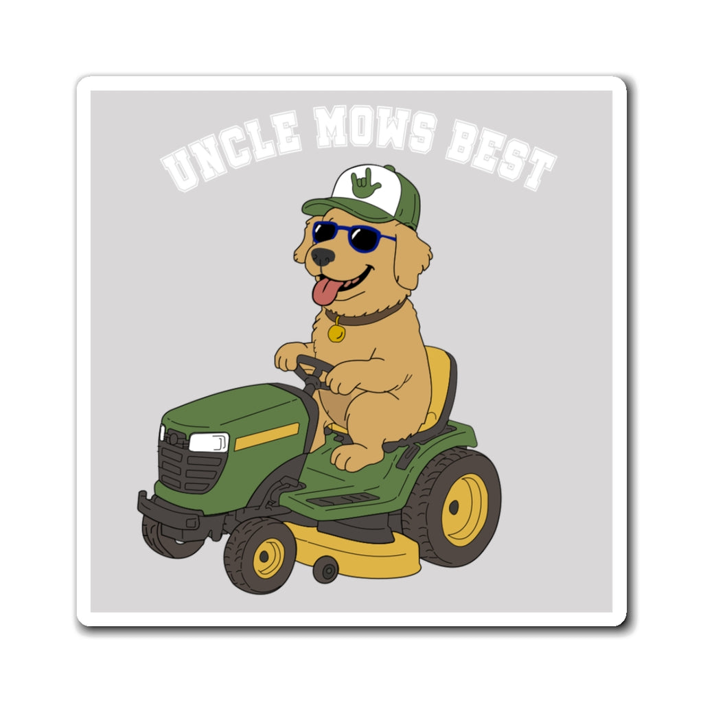 Uncle Mows Best with Golden Retriever on Lawn Mower Fridge Magnet