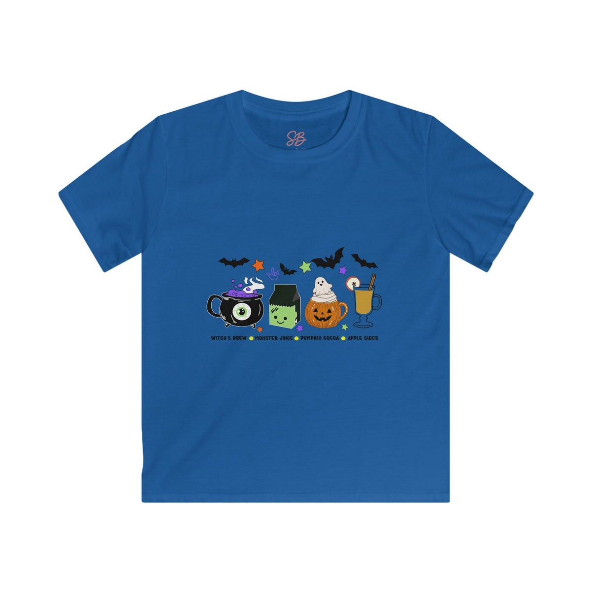 Kids Halloween Drinks Crew of Witch's Brew, Monster Juice, Pumpkin Cocoa, & Apple Cider - Kid T-Shirt