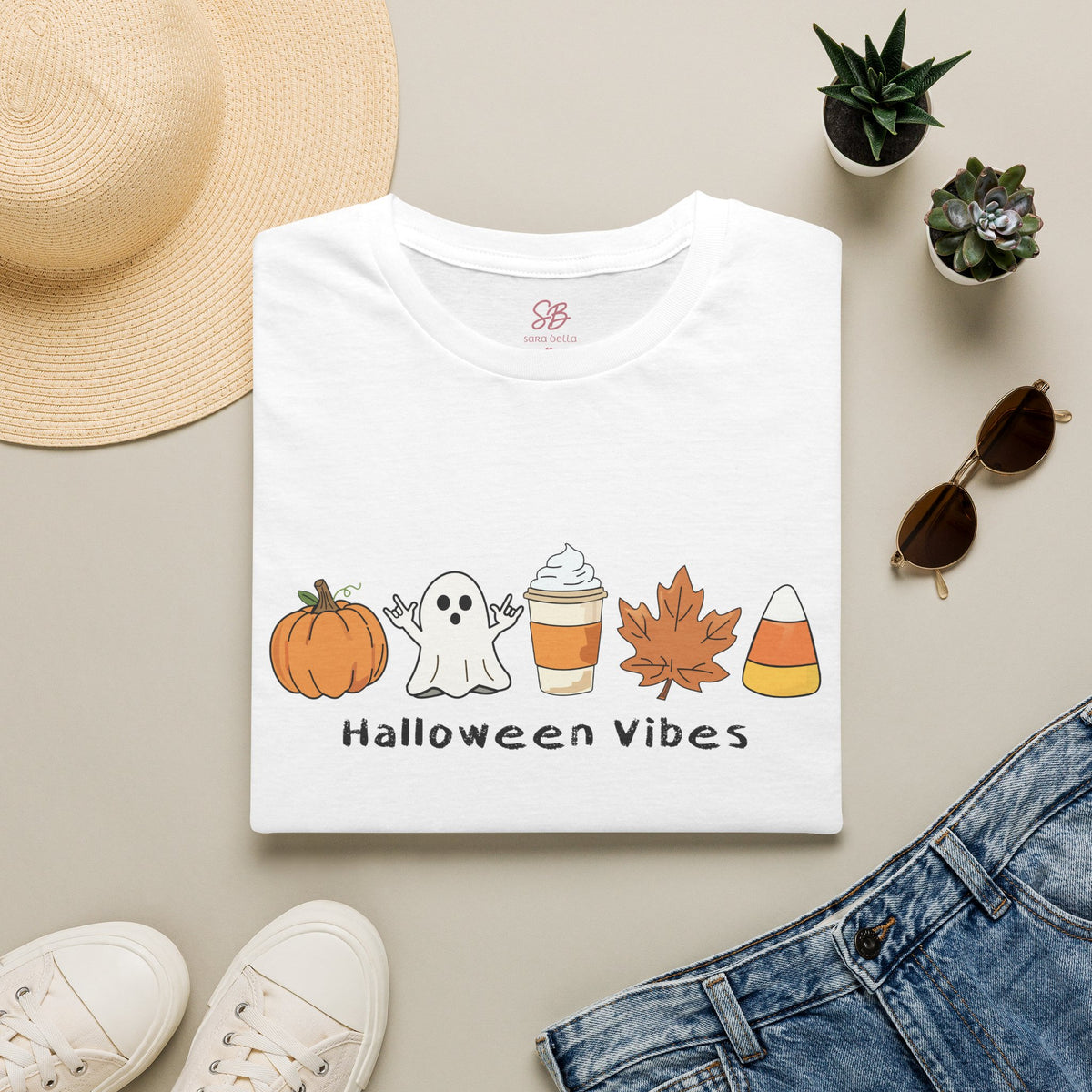 Halloween Vibes with Ghost saying "I love you" in ASL - T-Shirt