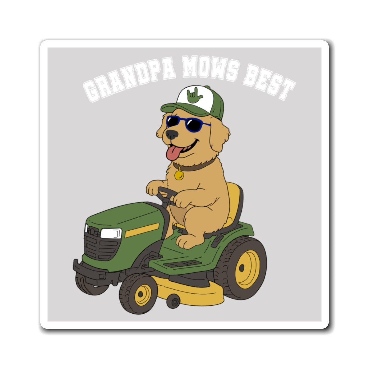 "Grandpa Mows Best" Lawn Tractor with Dog Refrigerator Magnet