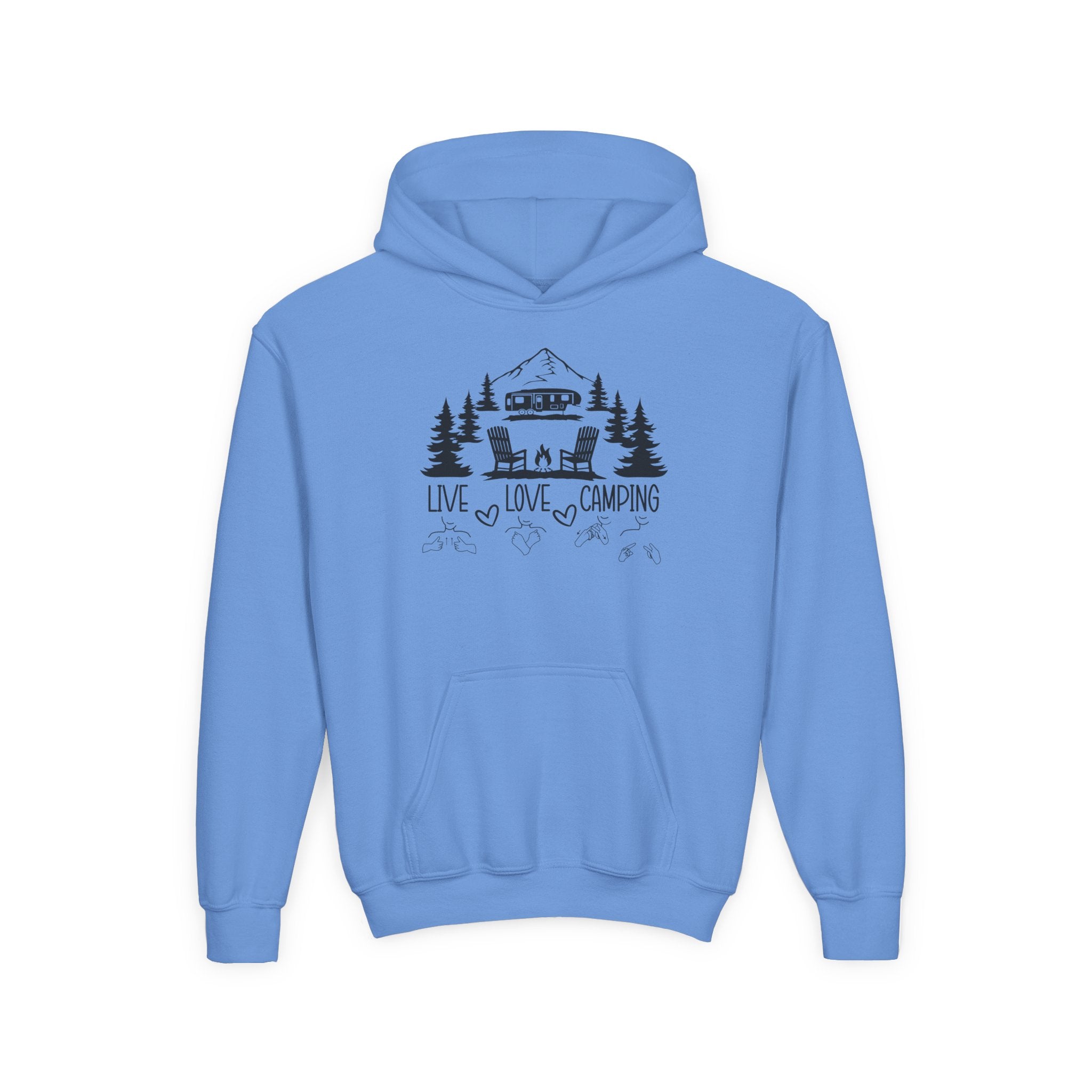 Live Love Camping in ASL (black ink) - Kid Hoodie