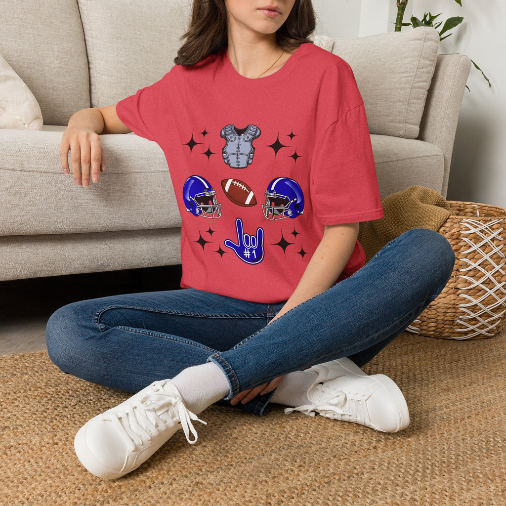 Football Gears Tic-Tac-Toe with I love you ASL American Sign Language -  T-Shirt