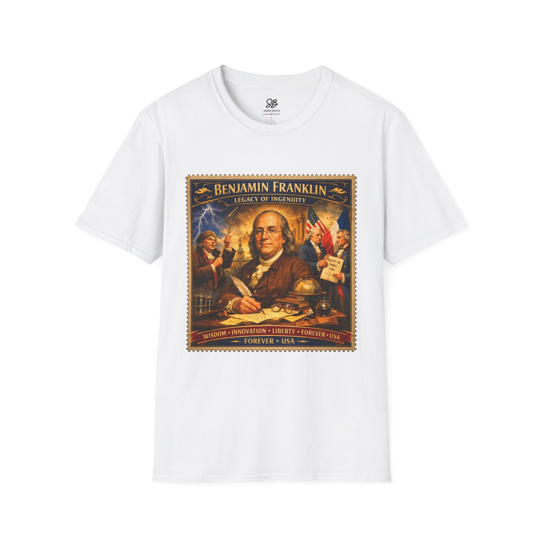 Benjamin Franklin "Founding Father Tribute' Vintage Stamp T Shirt