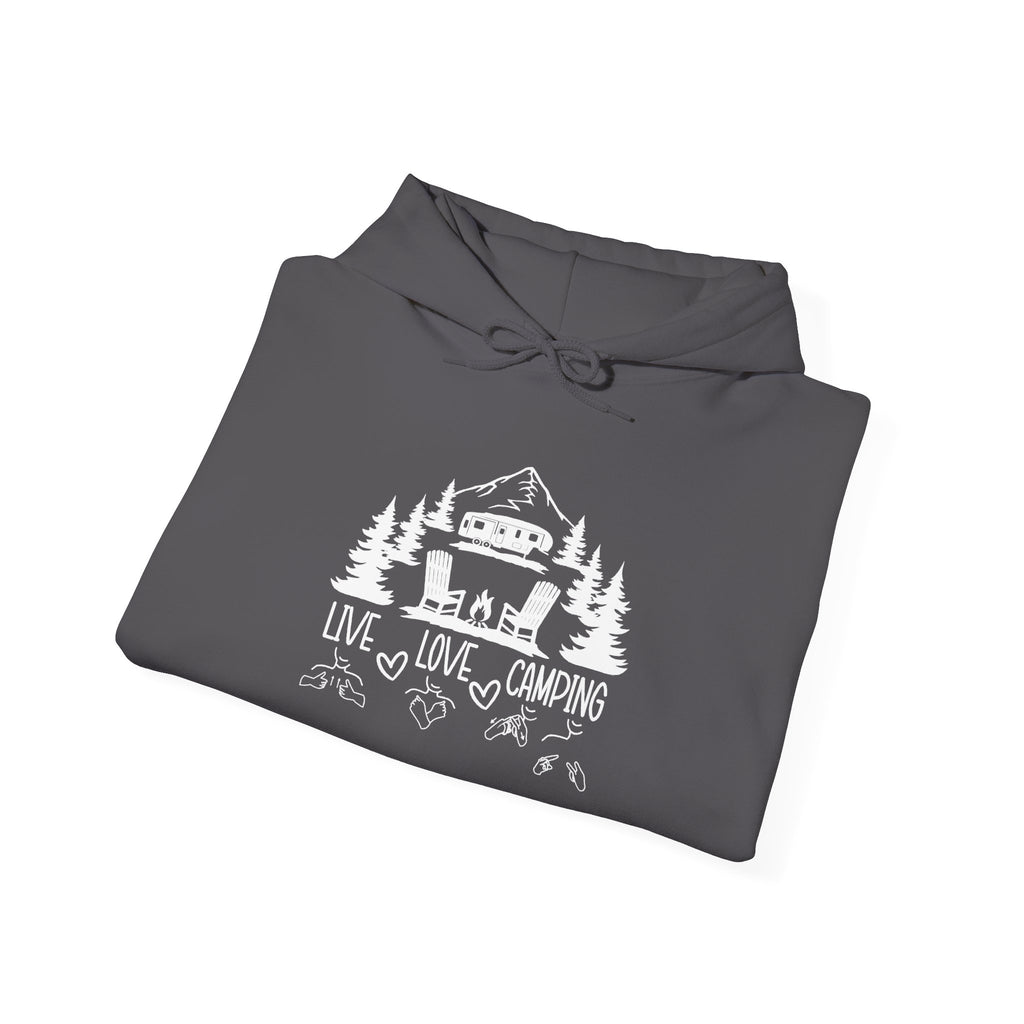 Live, Love, Camping in ASL (white ink) -  Hoodie