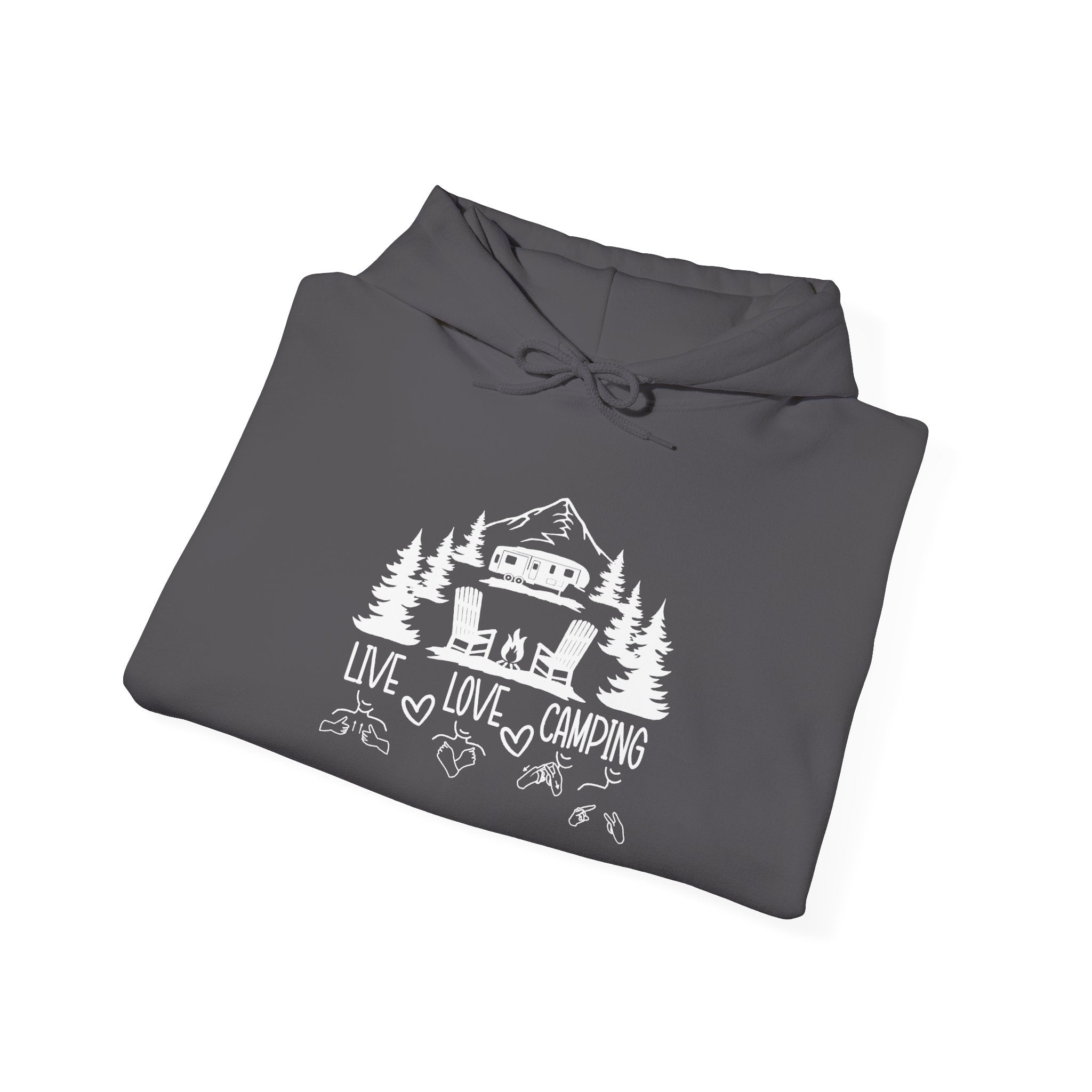 Live, Love, Camping in ASL (white ink) -  Hoodie