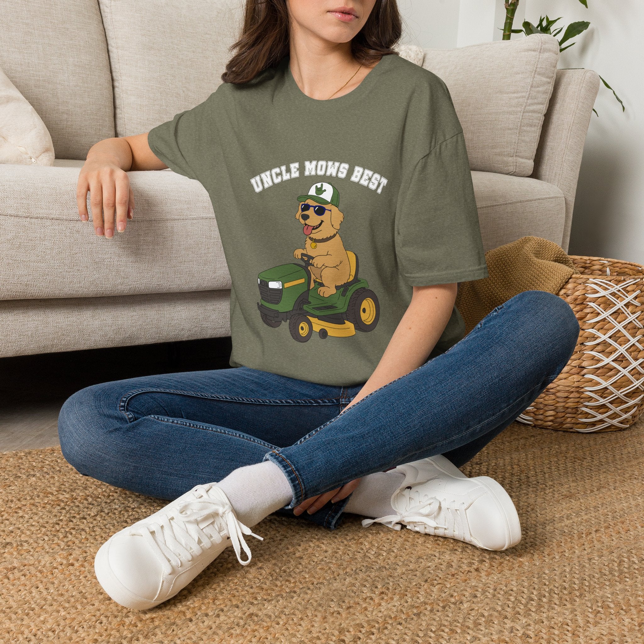 Uncle Mows Best T-Shirt with Golden Retriever