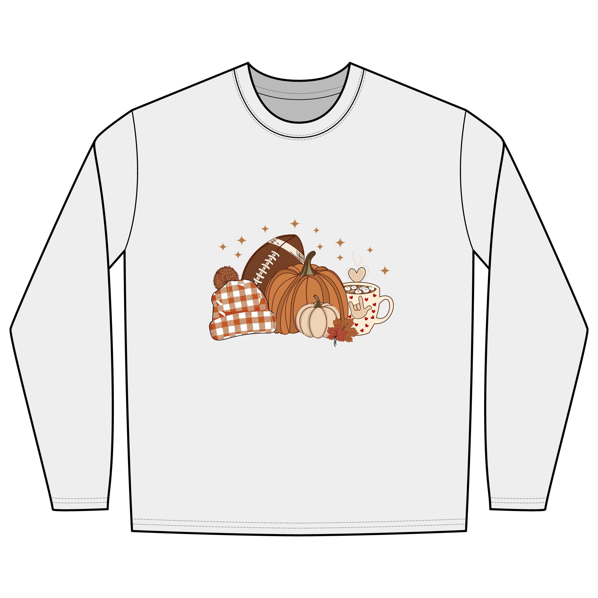 Autumn Football Pumpkin with I Love You American Sign Language, ASL - Long Sleeve Shirt