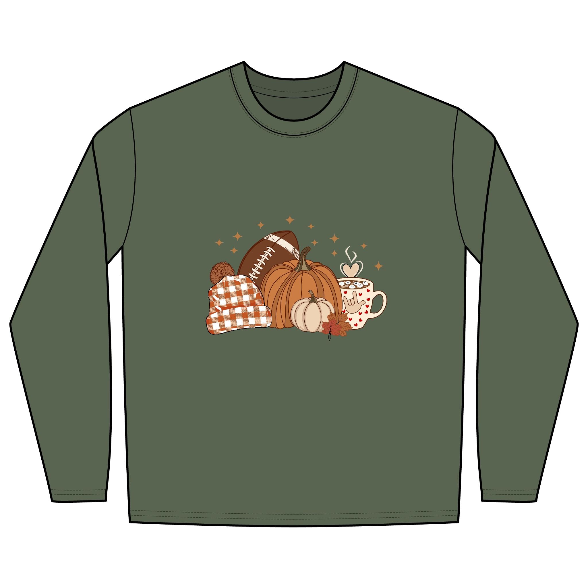 Autumn Football Pumpkin with I Love You American Sign Language, ASL - Long Sleeve Shirt