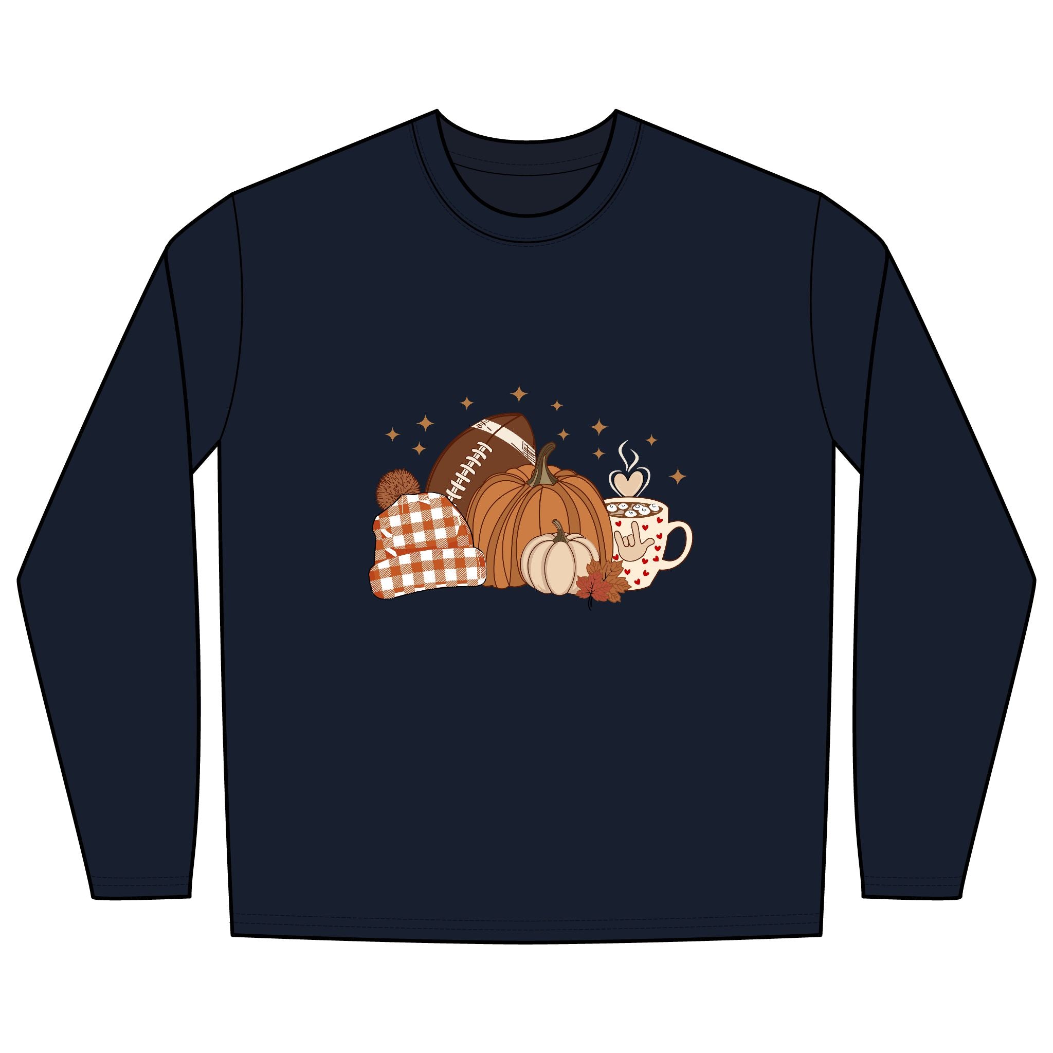 Autumn Football Pumpkin with I Love You American Sign Language, ASL - Long Sleeve Shirt