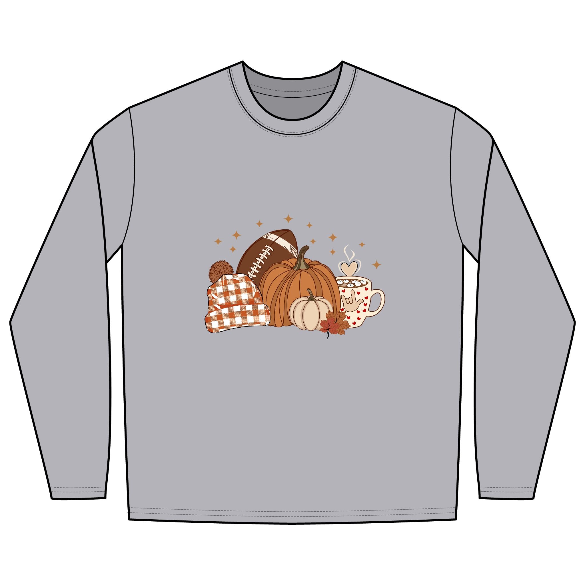 Autumn Football Pumpkin with I Love You American Sign Language, ASL - Long Sleeve Shirt