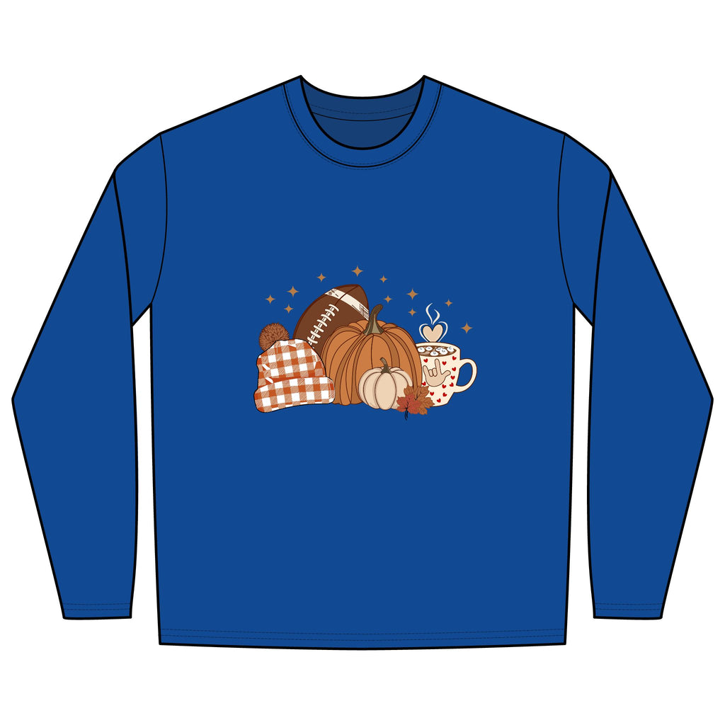 Autumn Football Pumpkin with I Love You American Sign Language, ASL - Long Sleeve Shirt