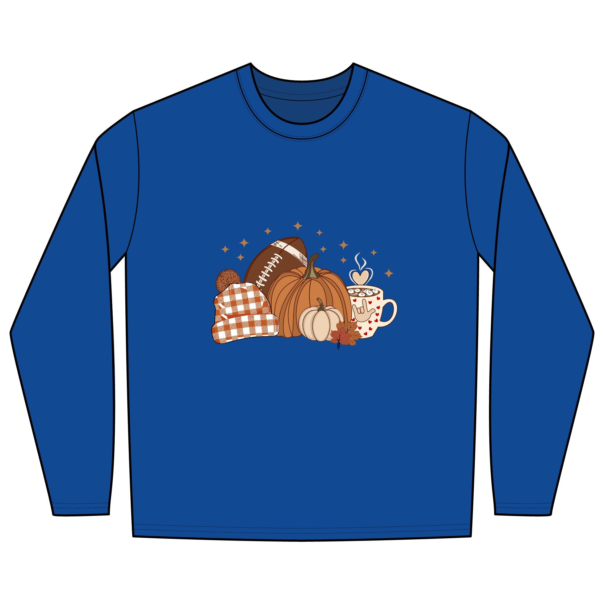 Autumn Football Pumpkin with I Love You American Sign Language, ASL - Long Sleeve Shirt