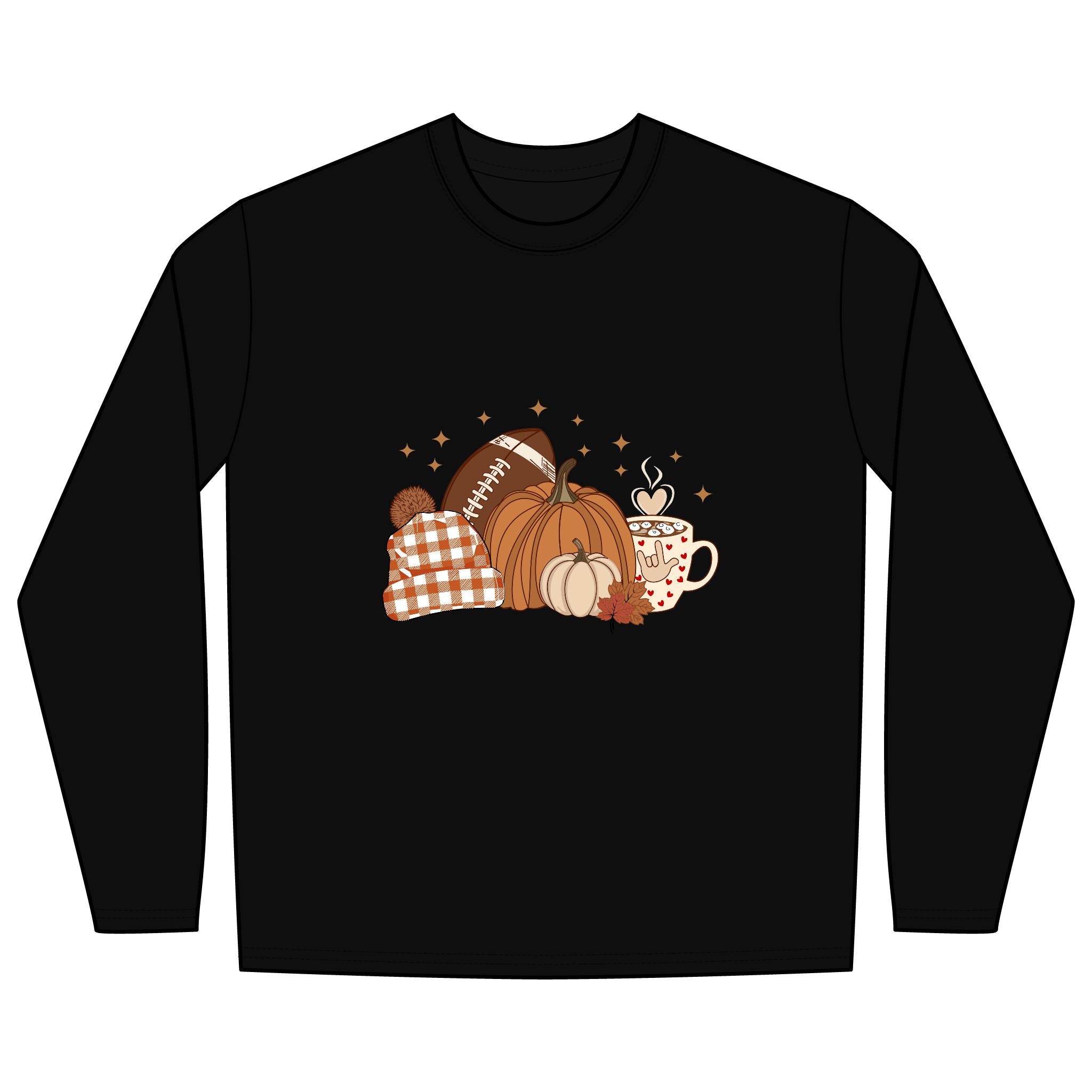 Autumn Football Pumpkin with I Love You American Sign Language, ASL - Long Sleeve Shirt