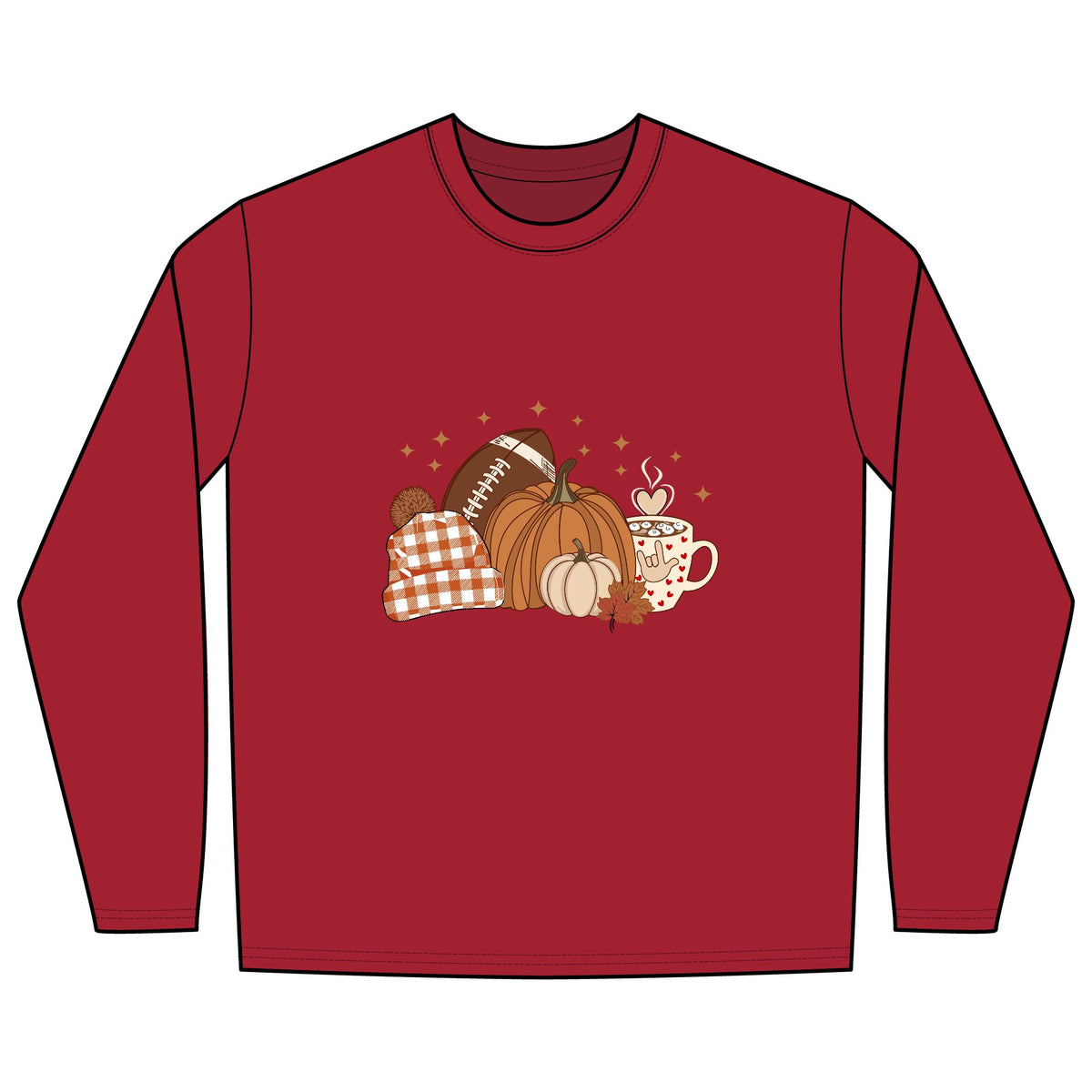 Autumn Football Pumpkin with I Love You American Sign Language, ASL - Long Sleeve Shirt