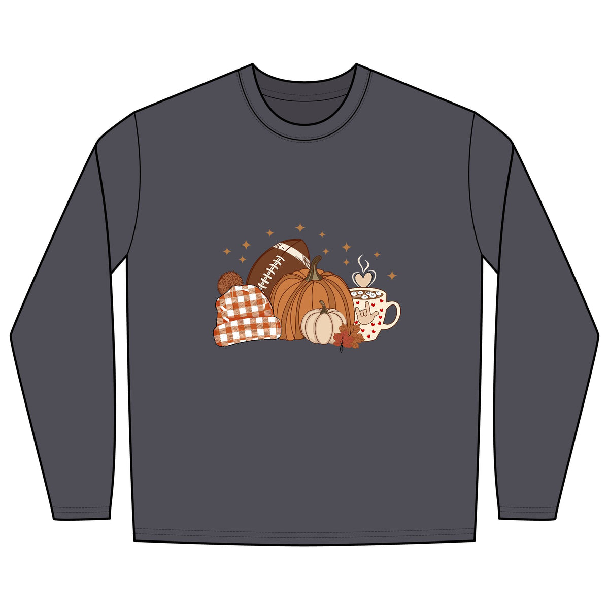 Autumn Football Pumpkin with I Love You American Sign Language, ASL - Long Sleeve Shirt