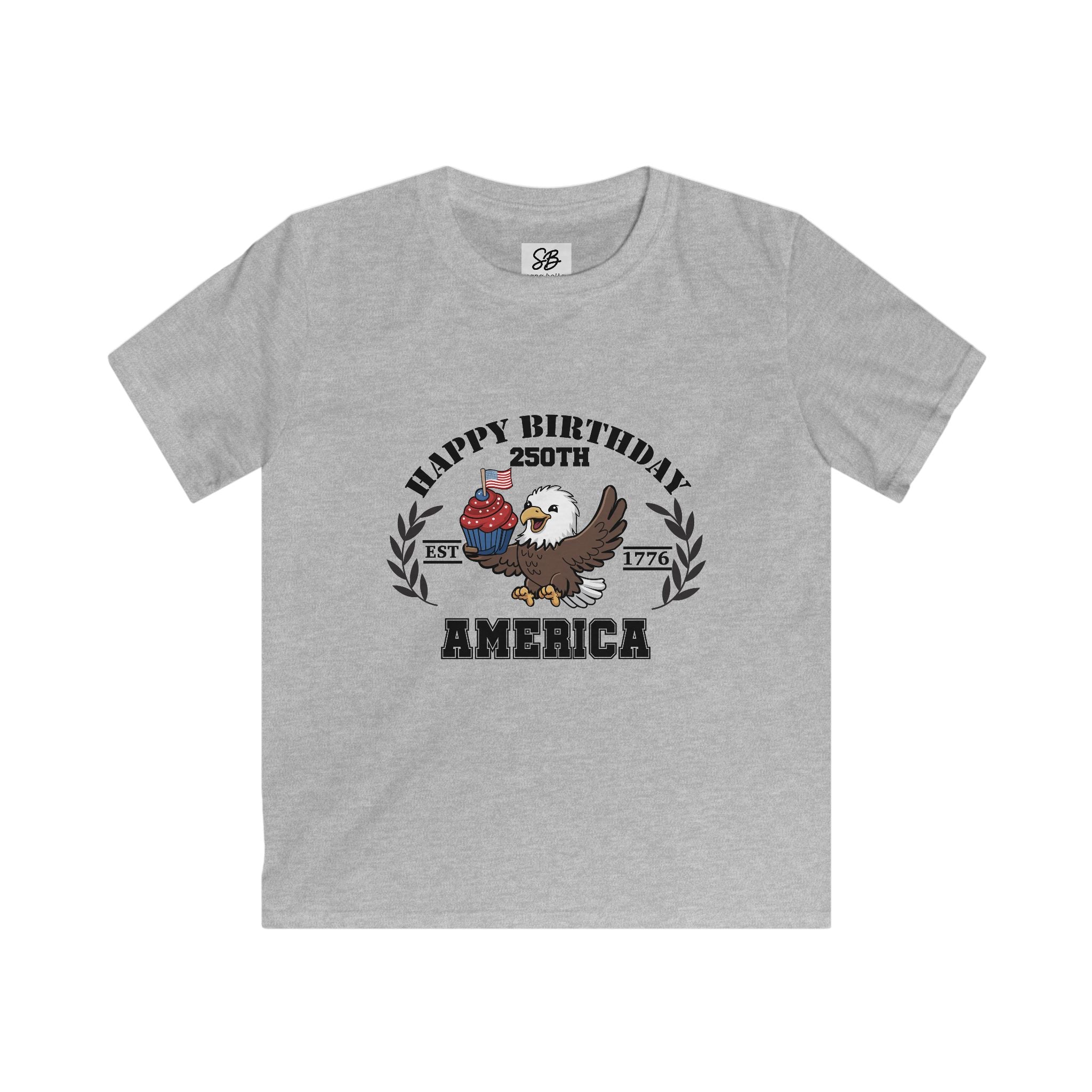 Kid Shirt — "Happy Birthday America 250th" Baby Eagle with cupcake