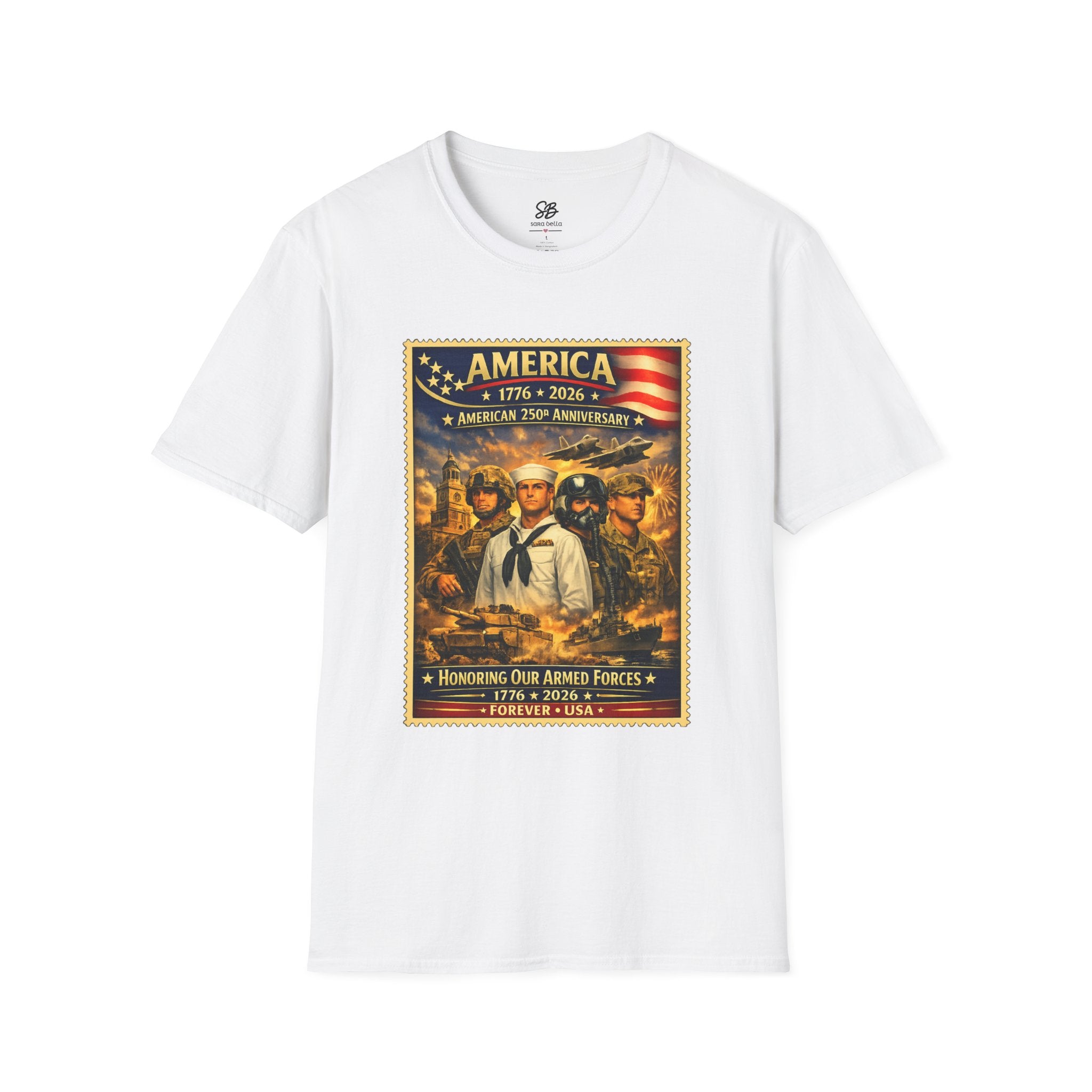 Patriotic America “Honoring Our Armed Forces”  Vintage Stamp T-Shirt