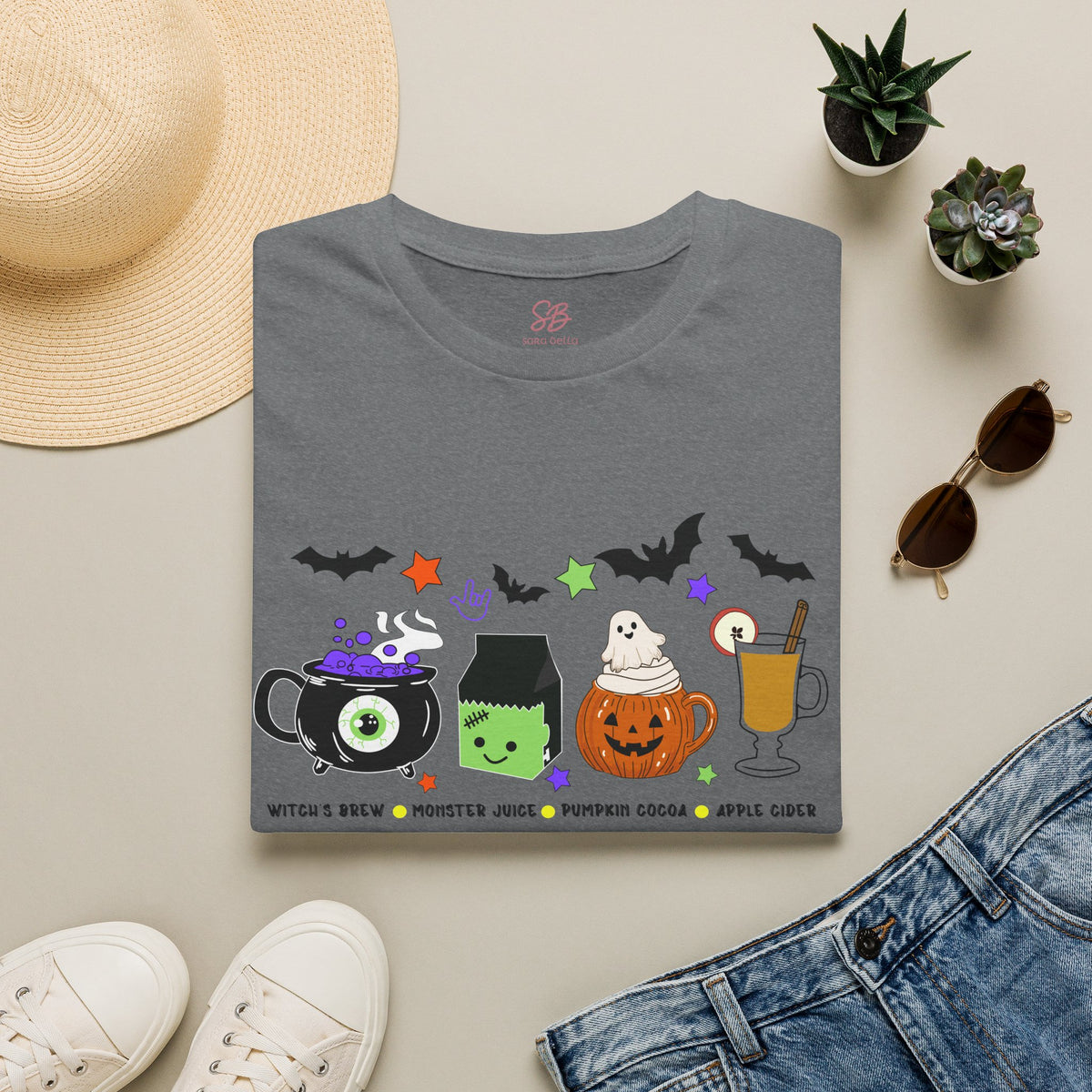 Kids Halloween Drinks Crew of  Witch’s Brew, Monster Juice, Pumpkin Cocoa & Apple Cider - T-Shirt