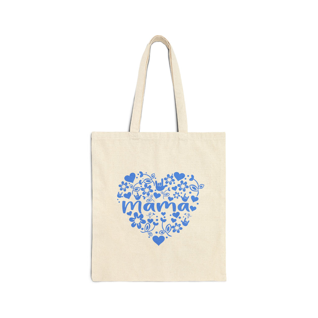 Mama Heart Floral Tote Bag  with blue design — Cotton Canvas tote bag