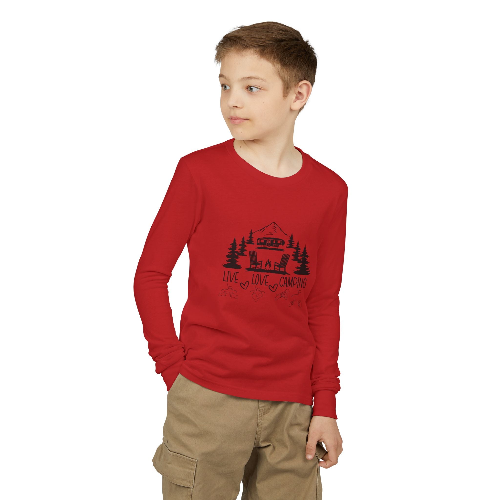 Live, Love, Camping in ASL (black ink) - Kid Long Sleeve Shirt