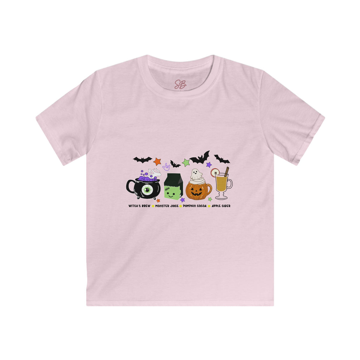 Kids Halloween Drinks Crew of Witch's Brew, Monster Juice, Pumpkin Cocoa, & Apple Cider - Kid T-Shirt