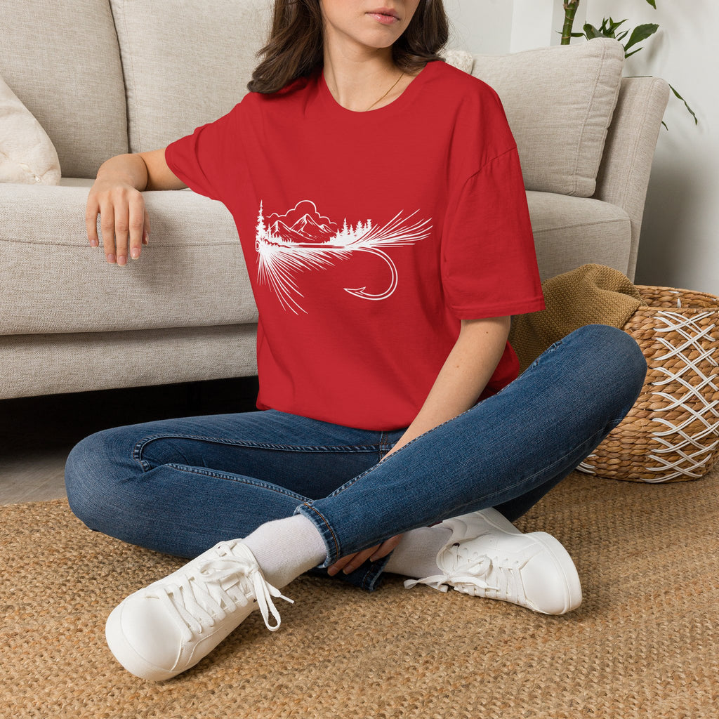 Fly Fishing Hook with Mountain View  T-Shirt