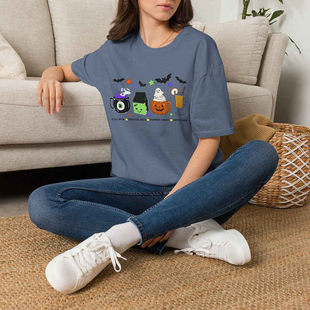 Kids Halloween Drinks Crew of  Witch’s Brew, Monster Juice, Pumpkin Cocoa & Apple Cider - T-Shirt