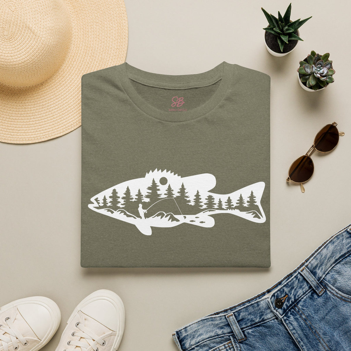 Bass Fisherman Landscape Fishing - T-Shirt