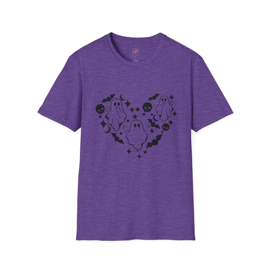 Ghosts with "I love you" in ASL floating of  Hearts, Skull, Bats -  T-Shirt