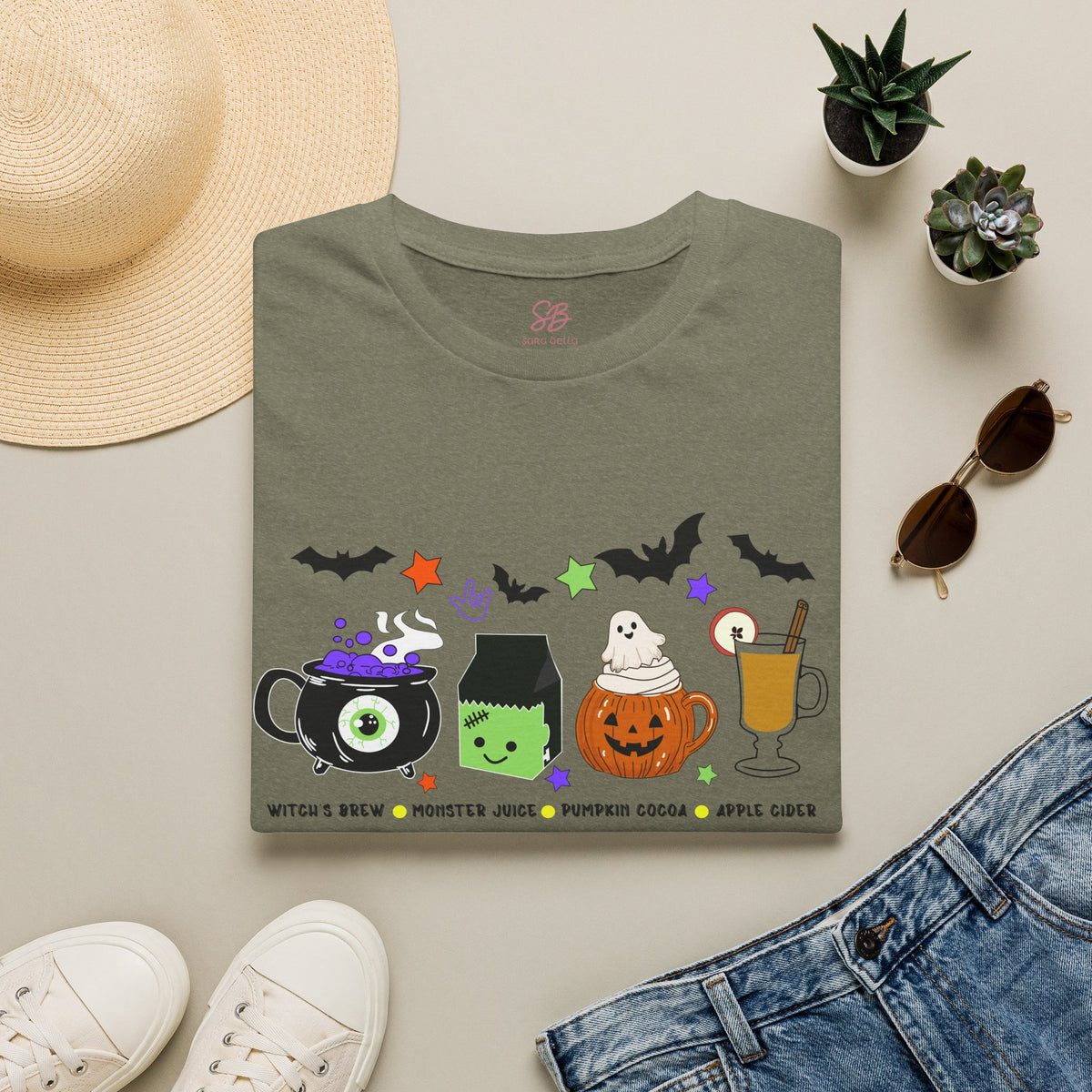 Kids Halloween Drinks Crew of  Witch’s Brew, Monster Juice, Pumpkin Cocoa & Apple Cider - T-Shirt
