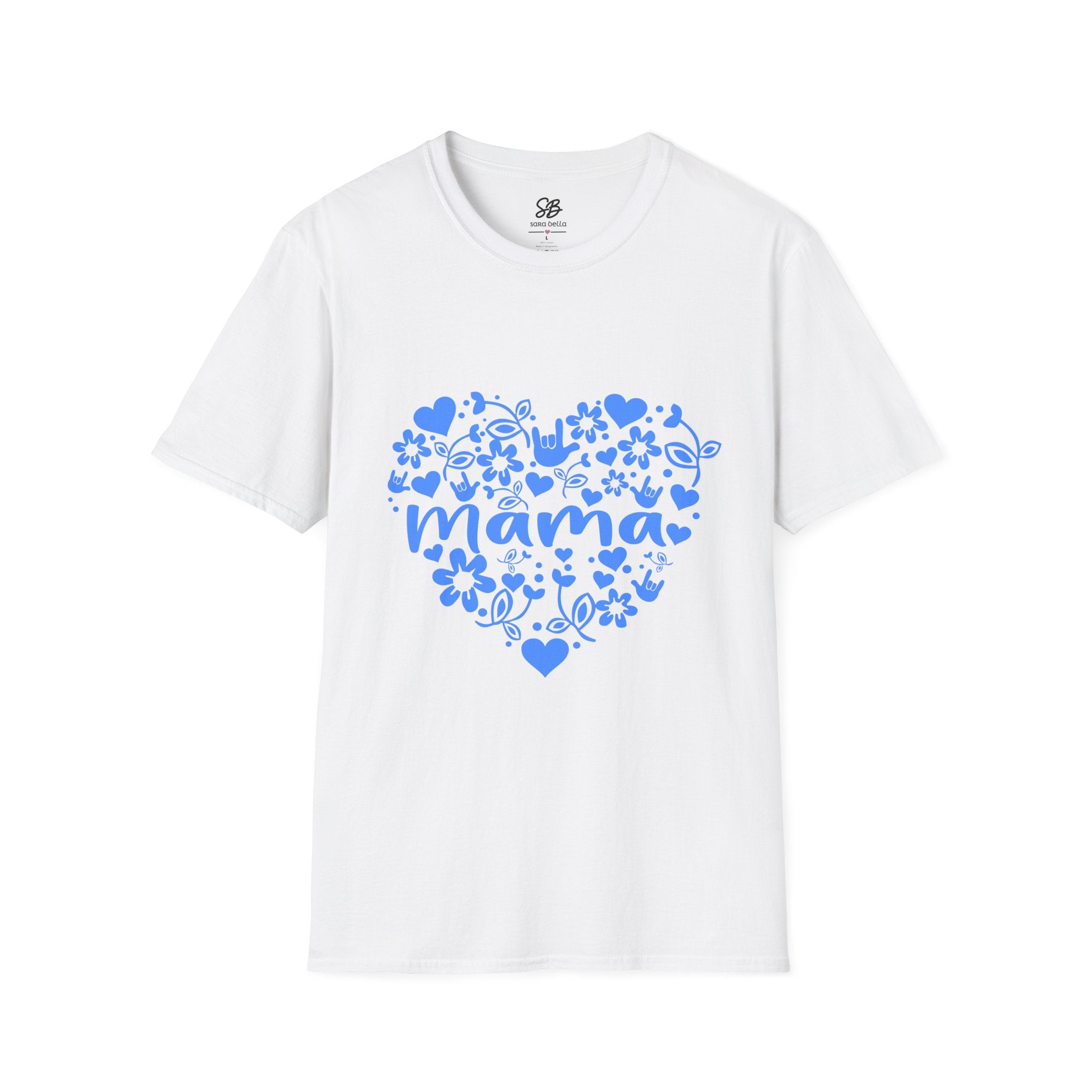 Mama I Love You ASL Unisex White T-Shirt with Blue Design