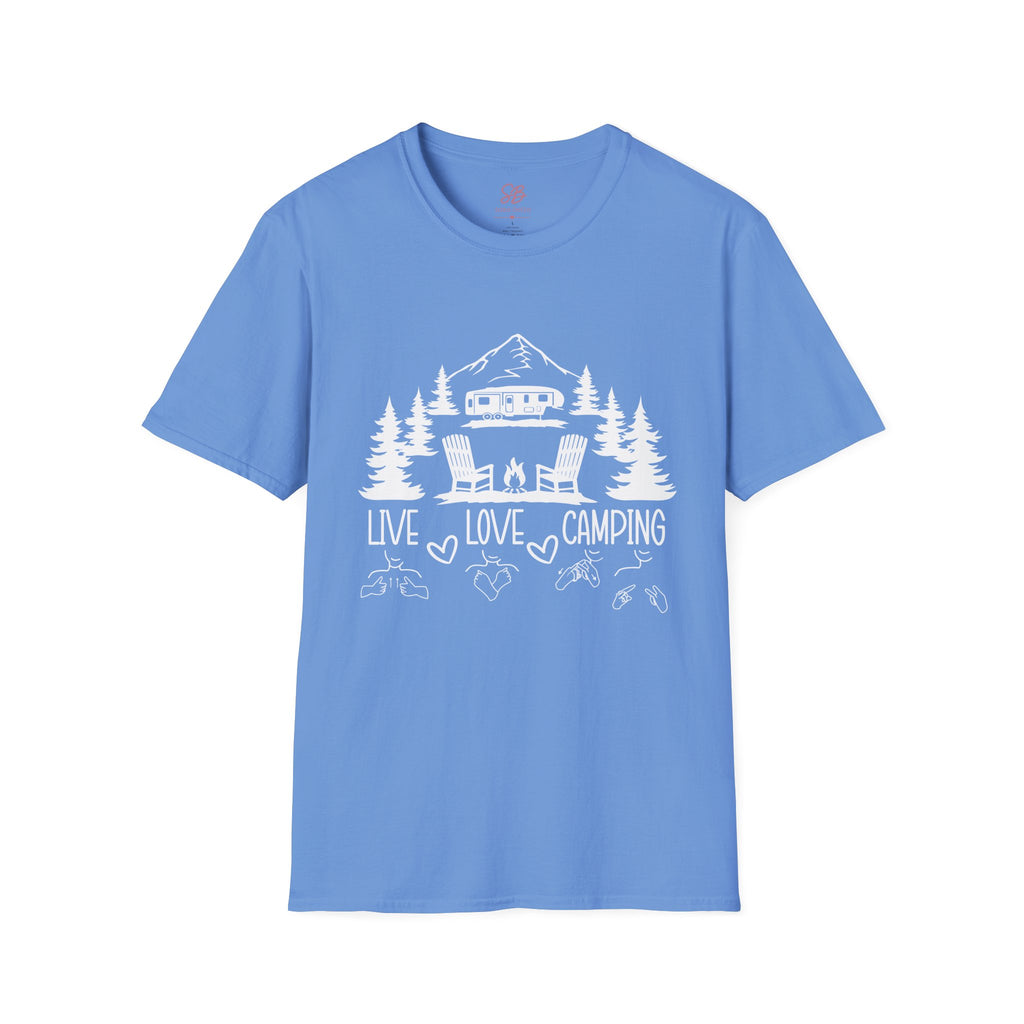 Live, Love, Camping in ASL (white ink) - T-Shirt