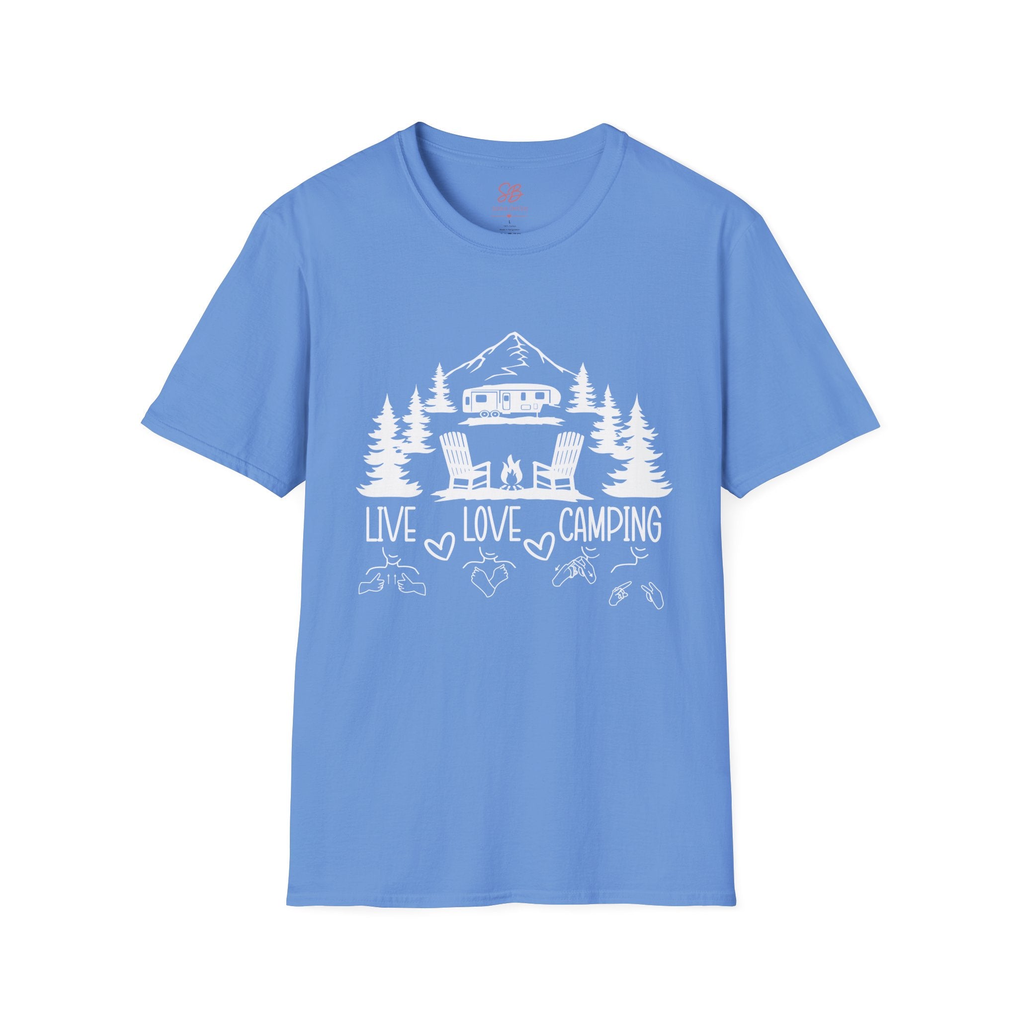 Live, Love, Camping in ASL (white ink) - T-Shirt