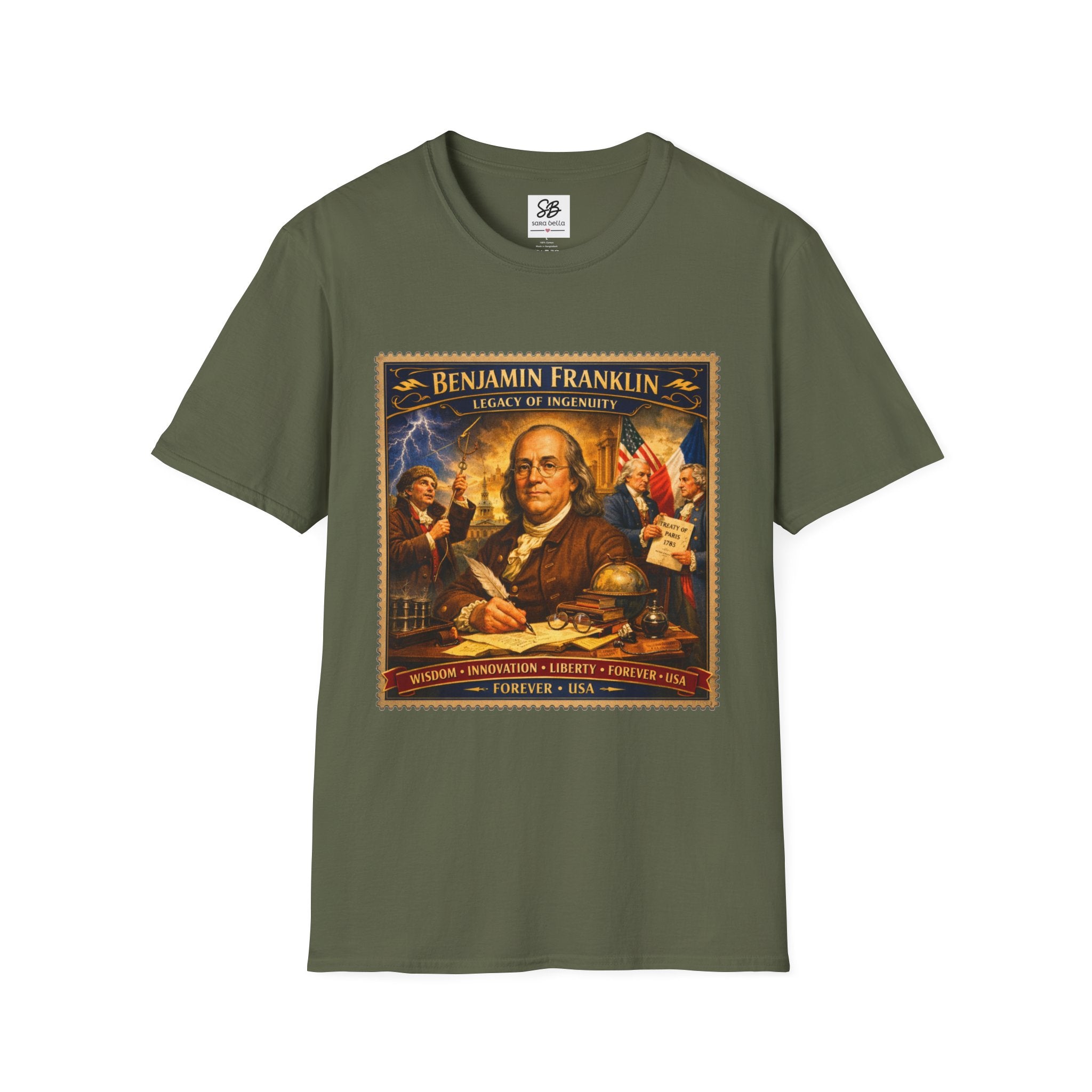Benjamin Franklin "Founding Father Tribute' Vintage Stamp T Shirt