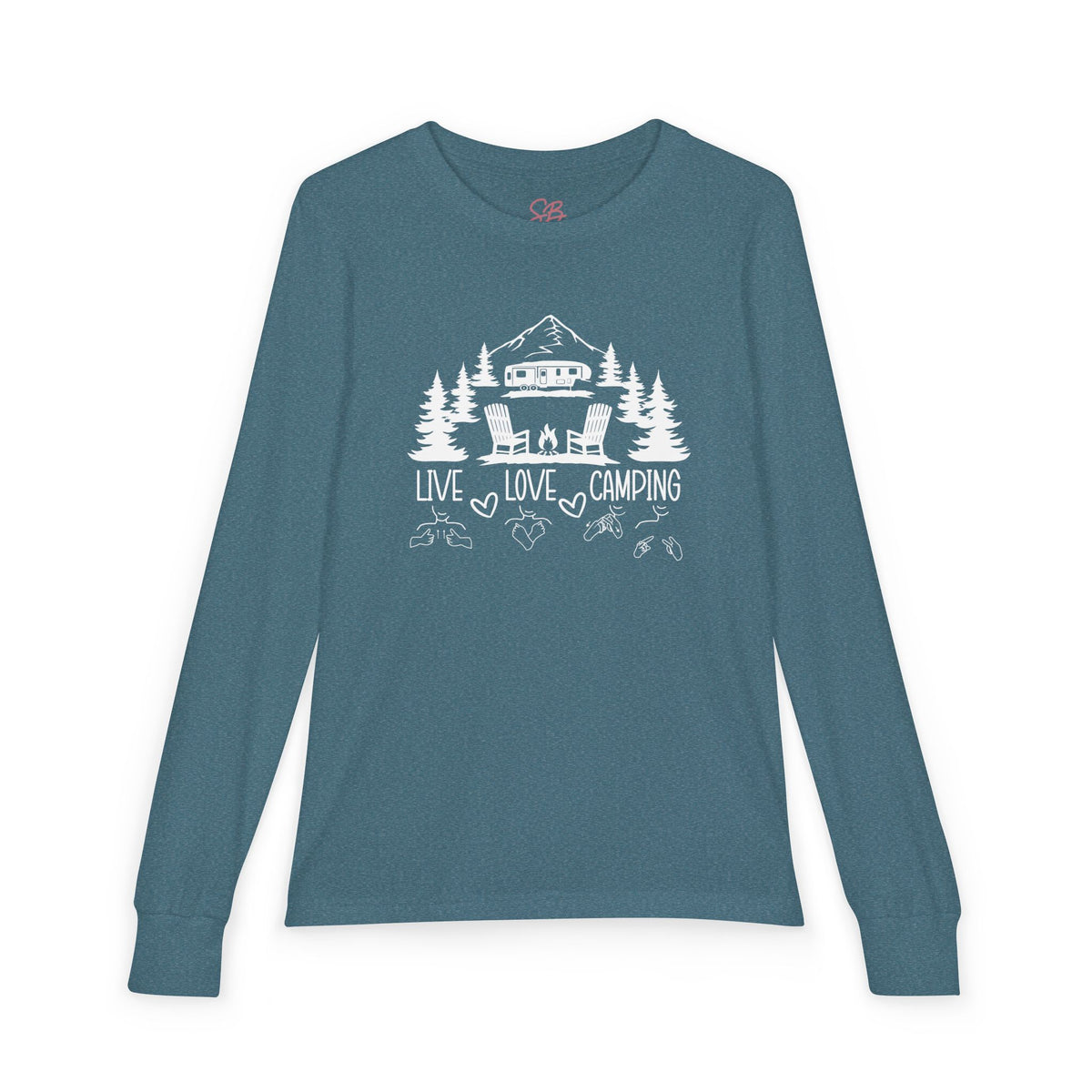 Live Love Camping in ASL ( white ink) - Kids Long Sleeve Shirt