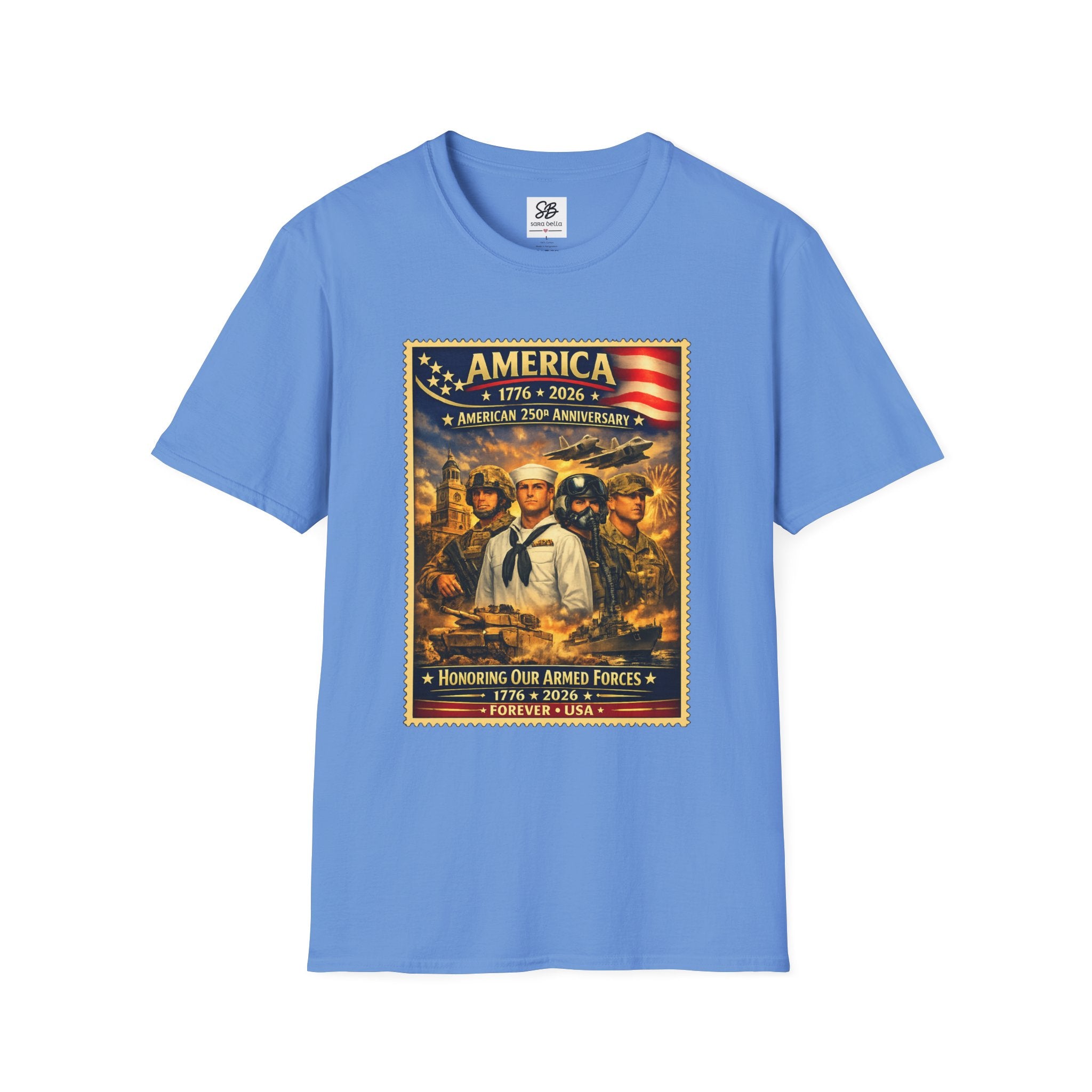 Patriotic America “Honoring Our Armed Forces”  Vintage Stamp T-Shirt