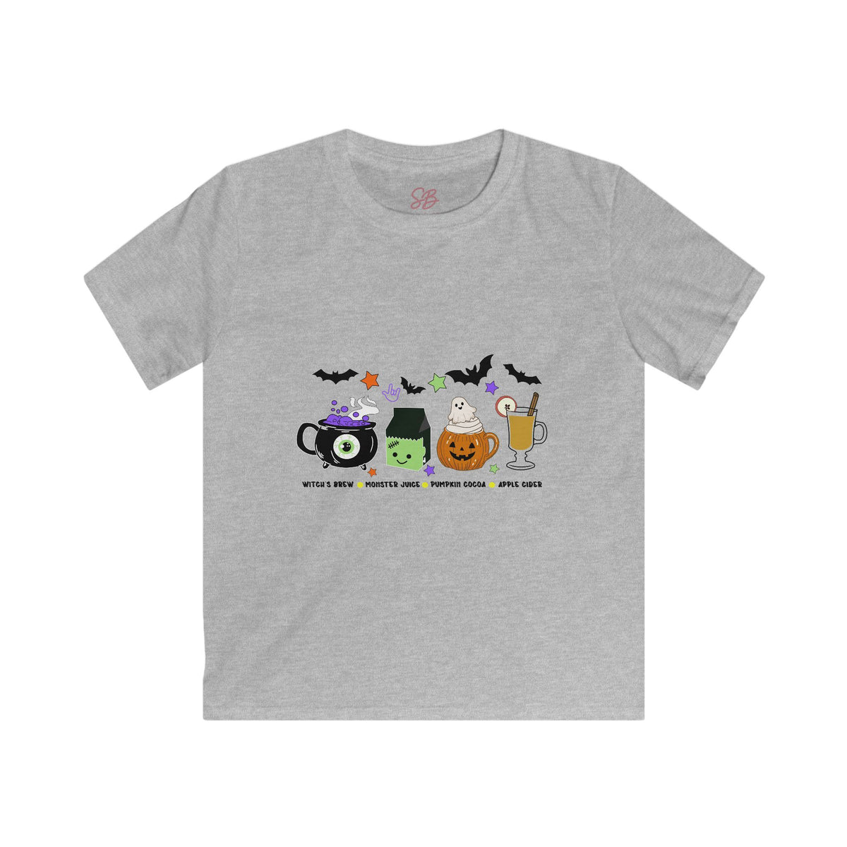 Kids Halloween Drinks Crew of Witch's Brew, Monster Juice, Pumpkin Cocoa, & Apple Cider - Kid T-Shirt