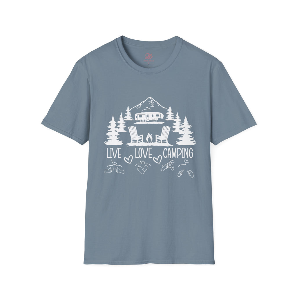 Live, Love, Camping in ASL (white ink) - T-Shirt
