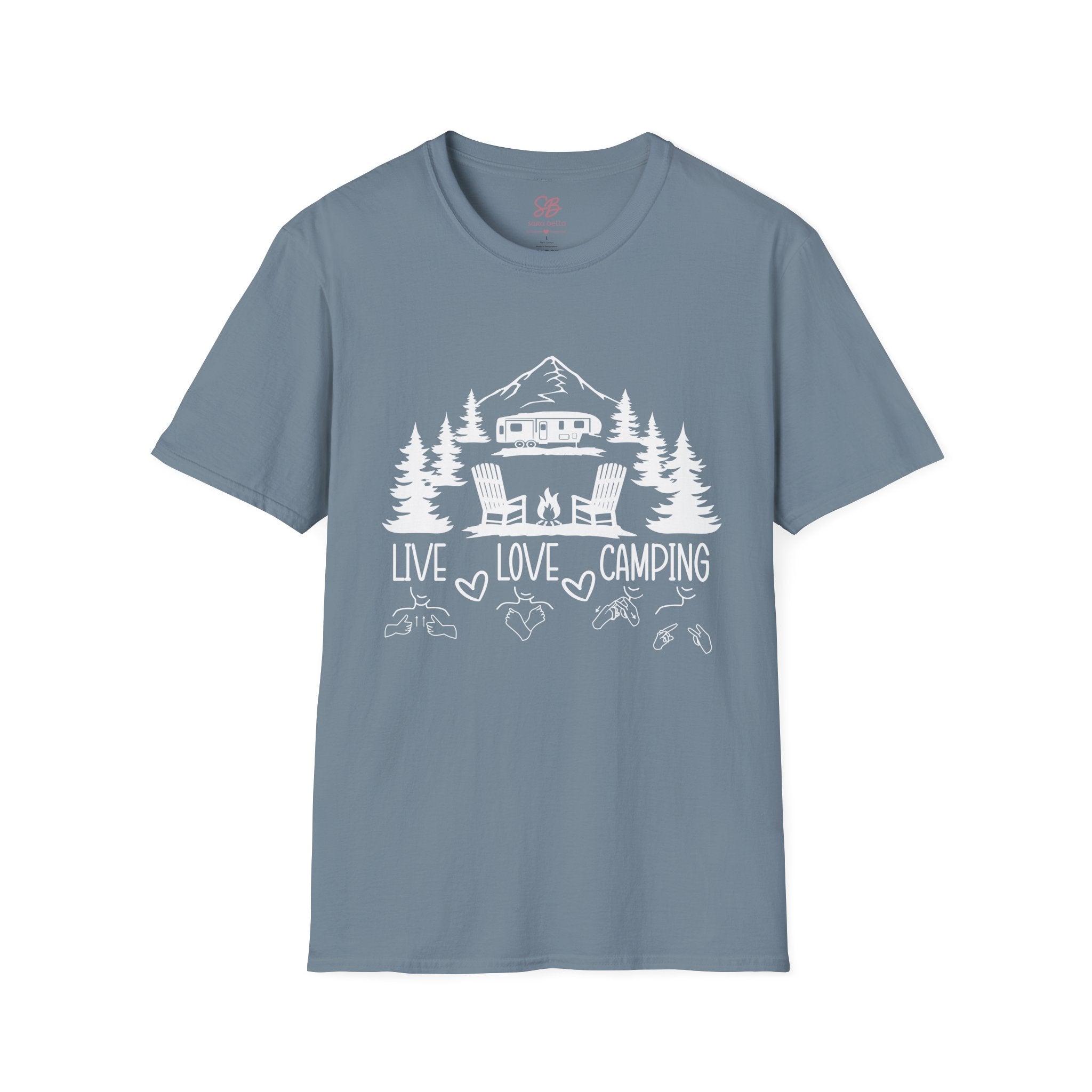 Live, Love, Camping in ASL (white ink) - T-Shirt