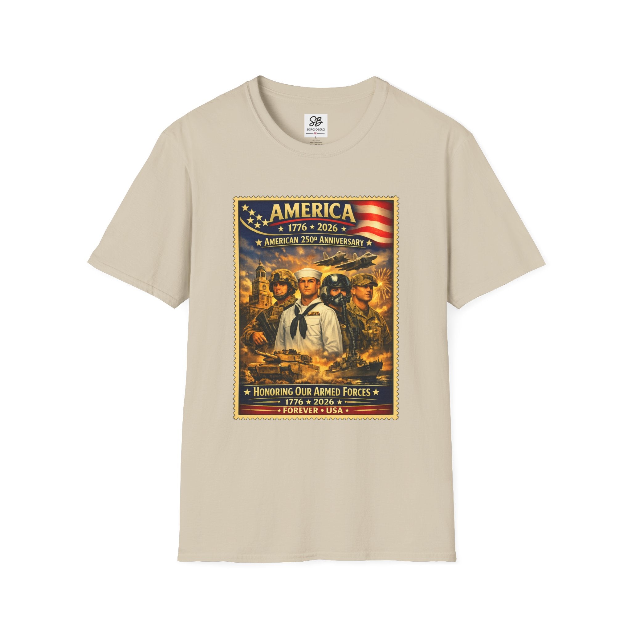 Patriotic America “Honoring Our Armed Forces”  Vintage Stamp T-Shirt