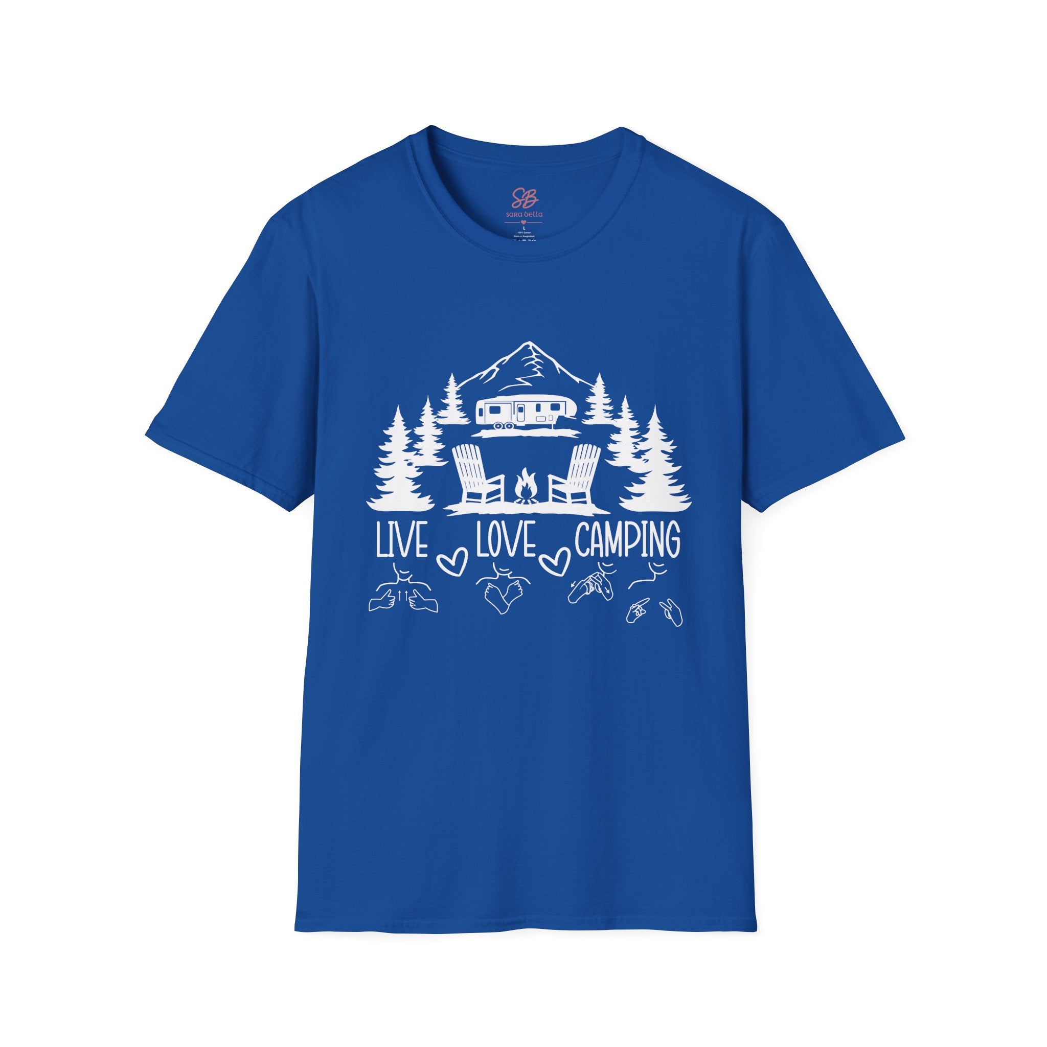 Live, Love, Camping in ASL (white ink) - T-Shirt