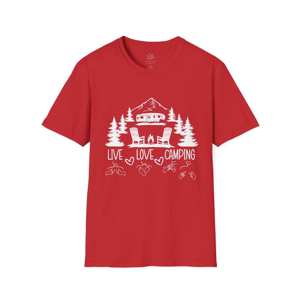 Live, Love, Camping in ASL (white ink) - T-Shirt