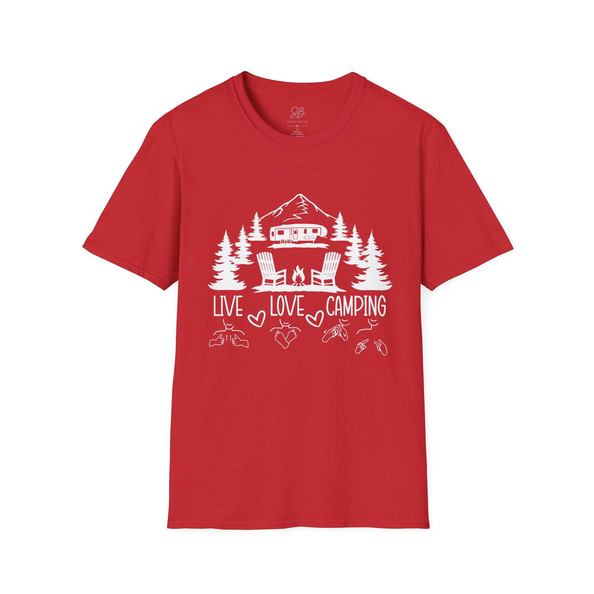 Live, Love, Camping in ASL (white ink) - T-Shirt