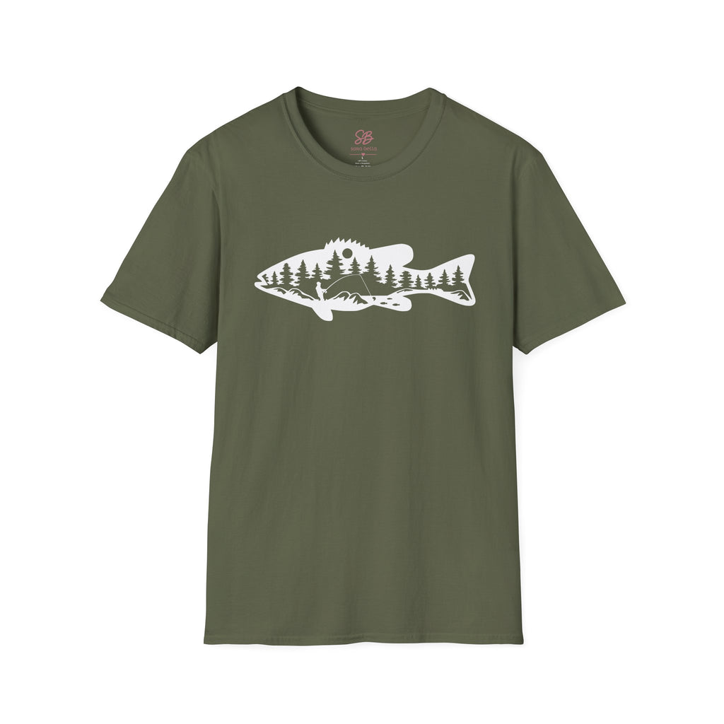 Bass Fisherman Landscape Fishing - T-Shirt