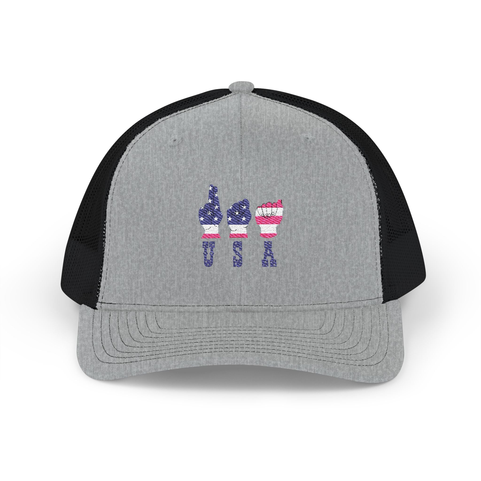 USA fingers-spelled ASL (America Sign Language) Embroidery on Trucker Cap  Snapback