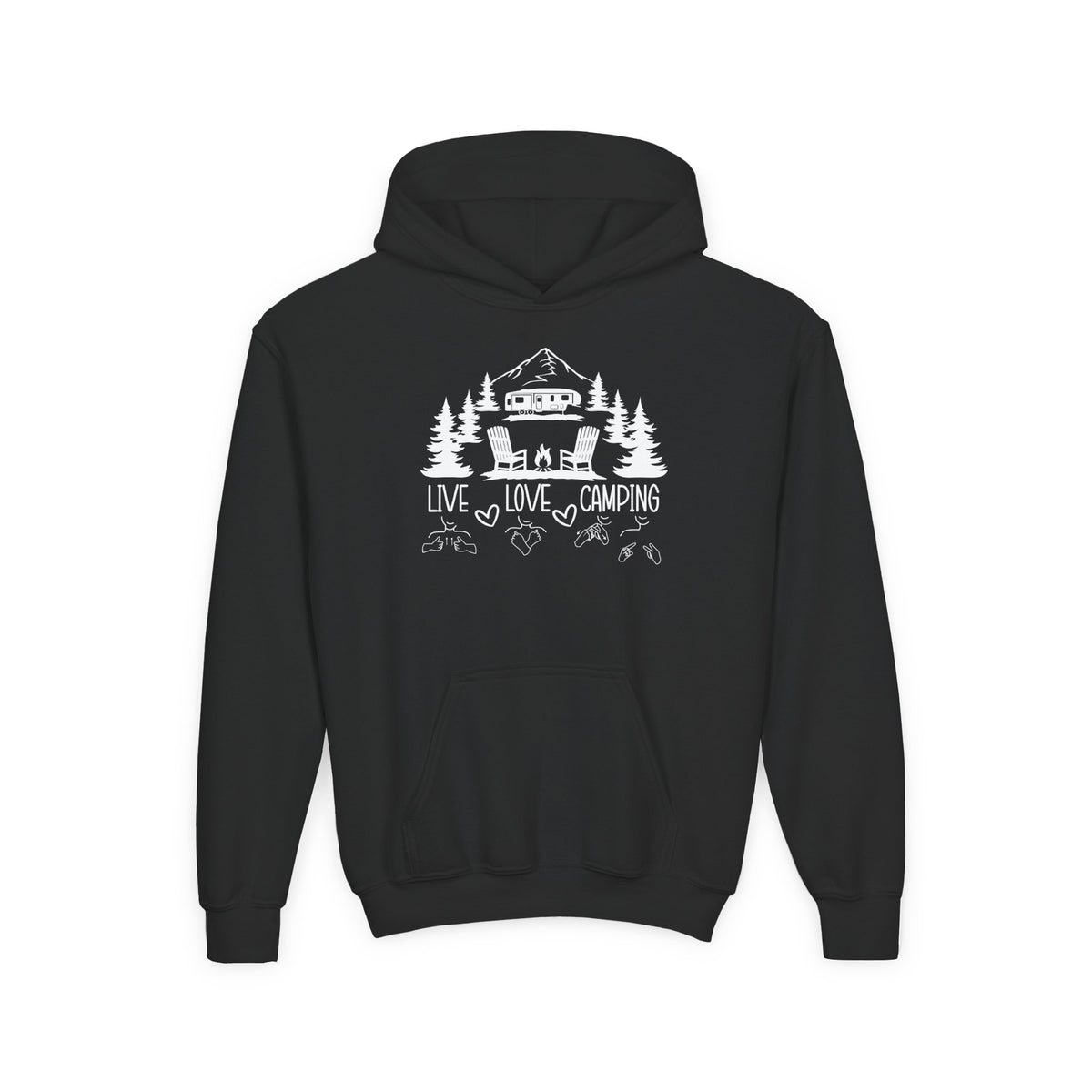 Live Love Camping in ASL (white ink) - Kid Hoodie