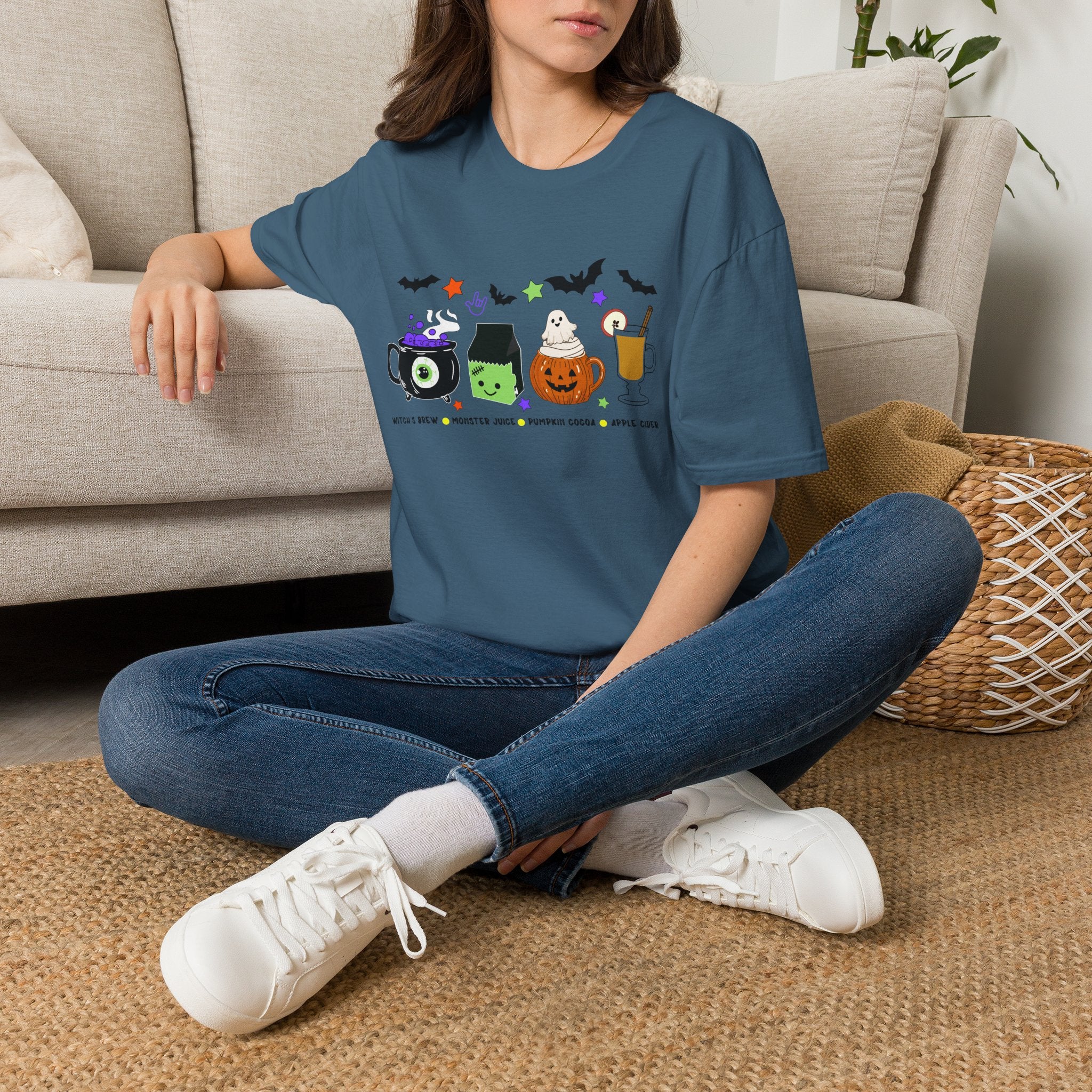 Kids Halloween Drinks Crew of  Witch’s Brew, Monster Juice, Pumpkin Cocoa & Apple Cider - T-Shirt