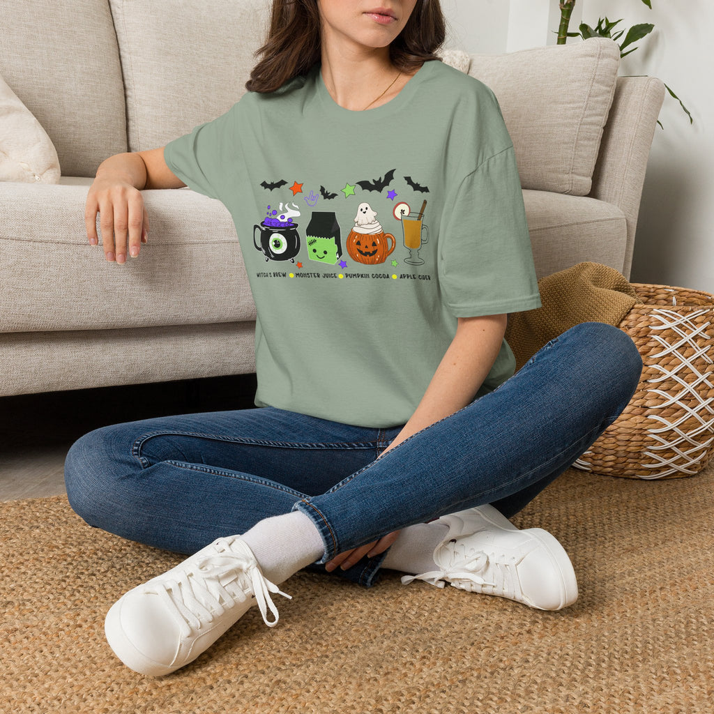 Kids Halloween Drinks Crew of  Witch’s Brew, Monster Juice, Pumpkin Cocoa & Apple Cider - T-Shirt